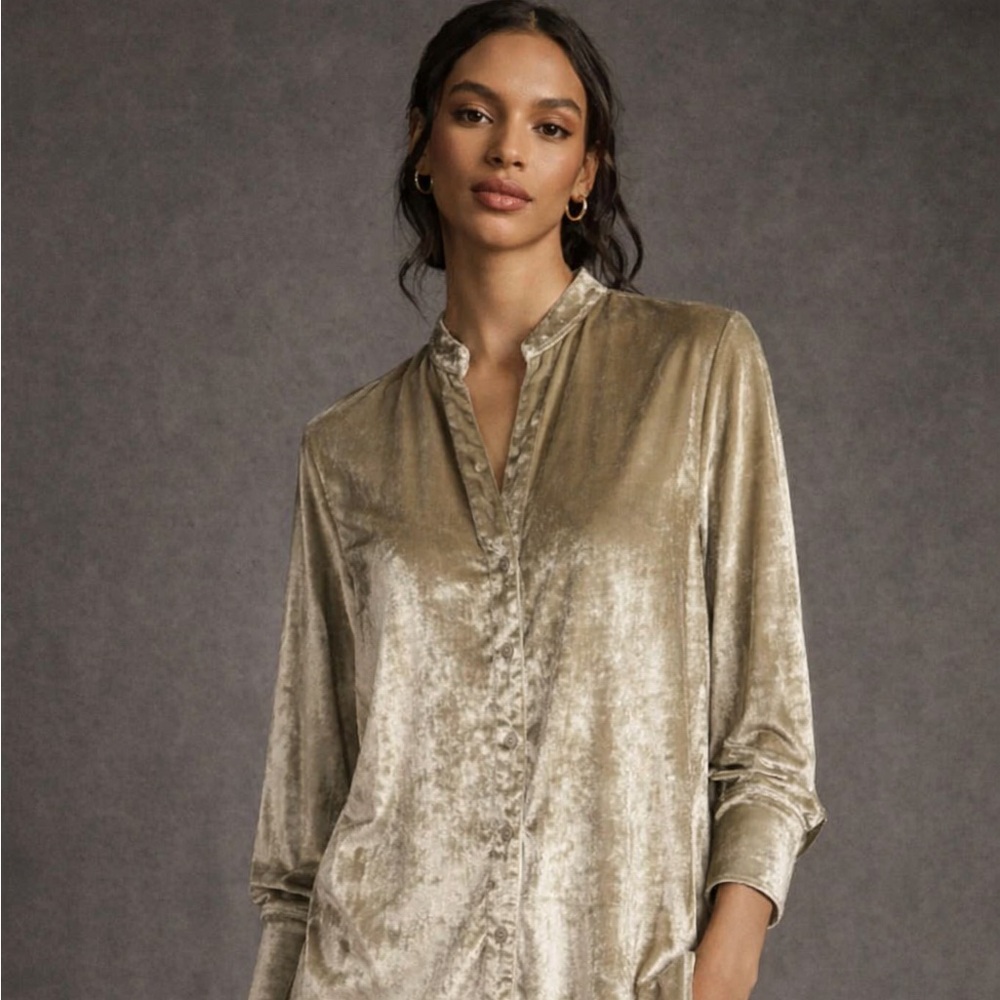 Maeve Anthropologie Boho Crushed Velvet Long Sleeve High Low Tunic Size 4